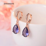 925 Silver Purple Zircon Water Drop Earrings for Women Wedding