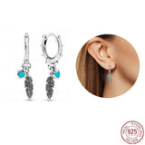925 Silver Heart Feather Circle Hoop Earrings Women