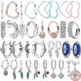 925 Silver Heart Feather Circle Hoop Earrings Women