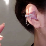 Crystal Bow Tie Clip Earring Cubic Zirconia Bead Ear Cuff