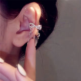 Crystal Bow Tie Clip Earring Cubic Zirconia Bead Ear Cuff