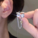 Crystal Bow Tie Clip Earring Cubic Zirconia Bead Ear Cuff