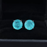 Paraiba Tourmaline Stone Stud Earrings Round 10*10mm Women Anniversary Gift