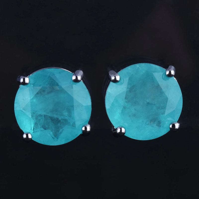 Paraiba Tourmaline Stone Stud Earrings Round 10*10mm Women Anniversary Gift