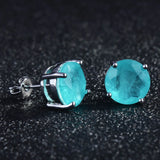 Paraiba Tourmaline Stone Stud Earrings Round 10*10mm Women Anniversary Gift
