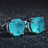 Paraiba Tourmaline Stone Stud Earrings Round 10*10mm Women Anniversary Gift