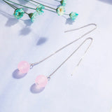 925 Silver Rose Quartz Long Drop Earrings Wedding