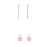 925 Silver Rose Quartz Long Drop Earrings Wedding