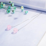 925 Silver Rose Quartz Long Drop Earrings Wedding
