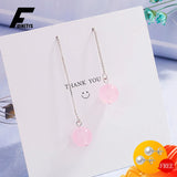 925 Silver Rose Quartz Long Drop Earrings Wedding