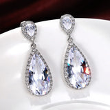 Water Drop Zircon Gemstone Earrings 925 Silver Wedding Party Gift