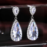 Water Drop Zircon Gemstone Earrings 925 Silver Wedding Party Gift