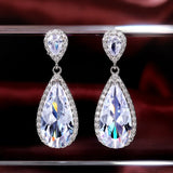 Water Drop Zircon Gemstone Earrings 925 Silver Wedding Party Gift