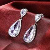 Water Drop Zircon Gemstone Earrings 925 Silver Wedding Party Gift