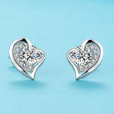 925 Silver Heart Shape Stud Earrings Zircon Gemstone Wedding Engagement Party Gi