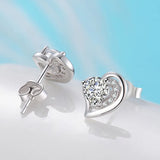 925 Silver Heart Shape Stud Earrings Zircon Gemstone Wedding Engagement Party Gi