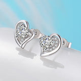 925 Silver Heart Shape Stud Earrings Zircon Gemstone Wedding Engagement Party Gi