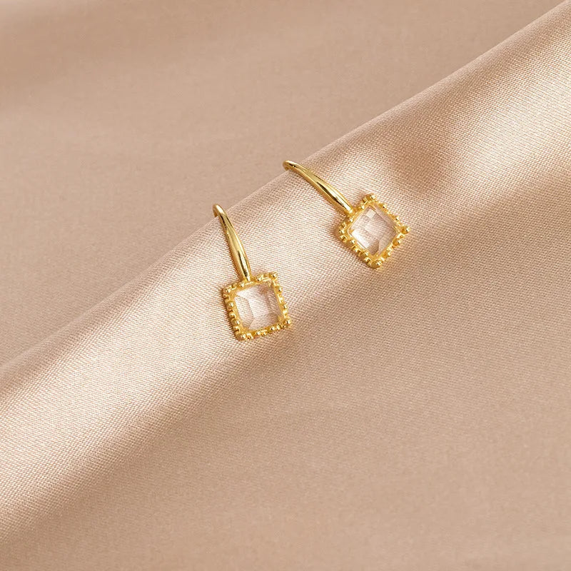 Square Zircon Gemstone Drop Earrings Wedding Bridal Party Ear Accessories