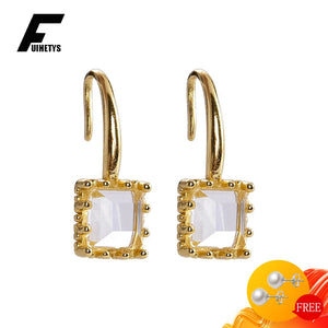 Square Zircon Gemstone Drop Earrings Wedding Bridal Party Ear Accessories