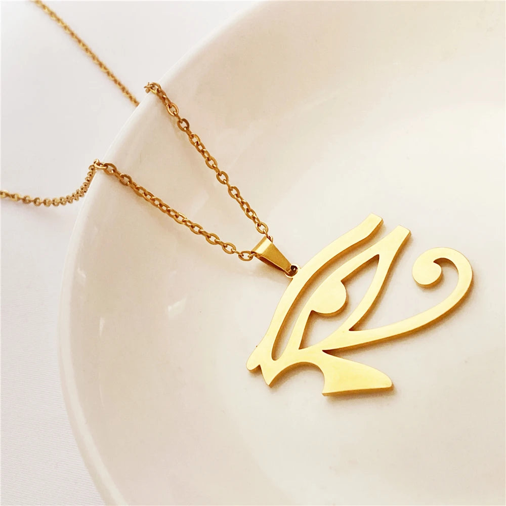 Egypt Eye Of Horus Charms Pendant Necklaces Stainless Steel Chain Necklace