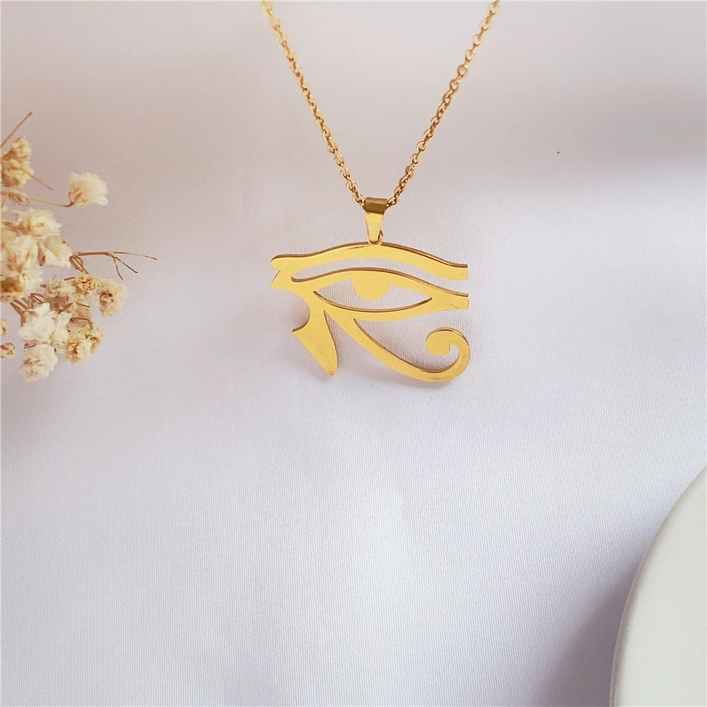 Egypt Eye Of Horus Charms Pendant Necklaces Stainless Steel Chain Necklace