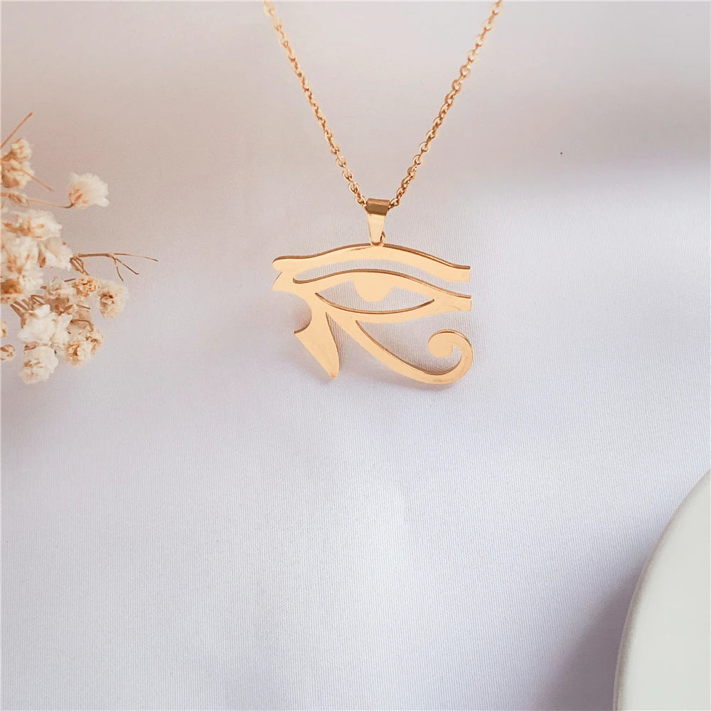 Egypt Eye Of Horus Charms Pendant Necklaces Stainless Steel Chain Necklace