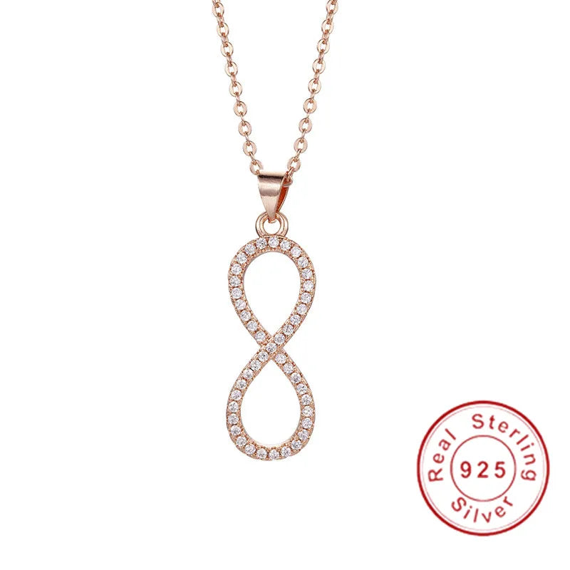 Simulated Diamond Pendant 925 Silver & Rose Wedding Necklace