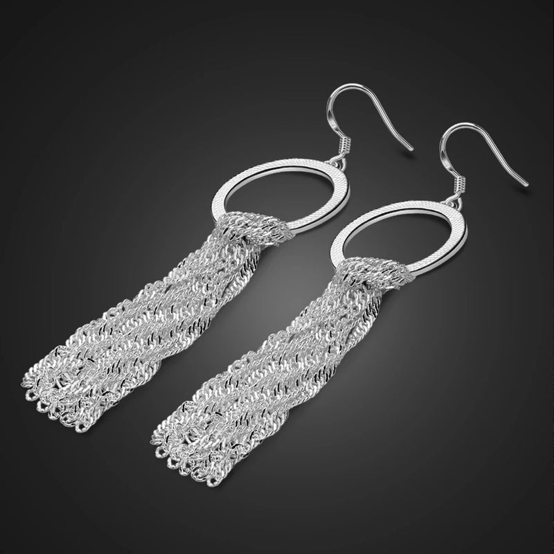 925 Sterling Silver Long Tassel Earrings Women Allergy-Free Charm Jewelry