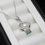 925 Silver Pearl Pendant Necklace Women Wedding