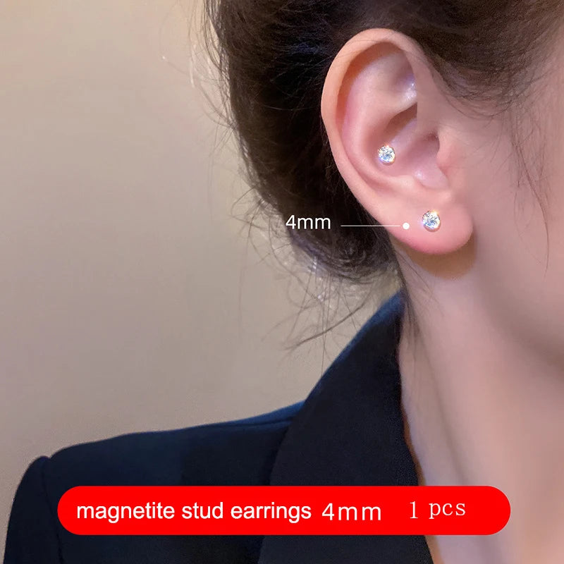 Crystal Magnetic Ear Clip Zircon Heart Stud Earrings