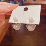 Double Sides Pearl Stud Earring Two Ball Crystal Statement Earrings