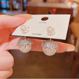Double Sides Pearl Stud Earring Two Ball Crystal Statement Earrings