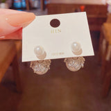 Double Sides Pearl Stud Earring Two Ball Crystal Statement Earrings