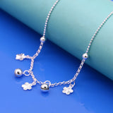 Silver Flower Pendant Anklets for Women