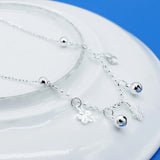 Silver Flower Pendant Anklets for Women