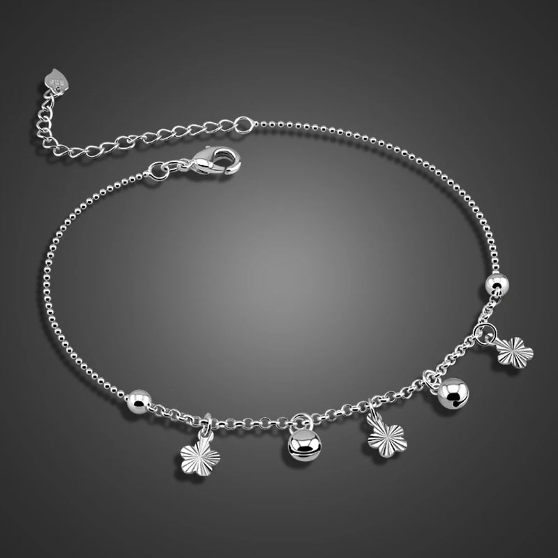 Silver Flower Pendant Anklets for Women