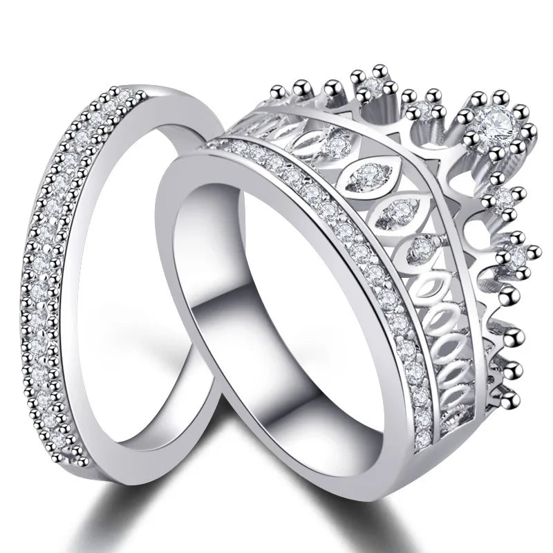 Zircon Crown Ring 2-in-1 Lady Fashionable Gift