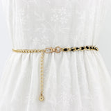 Metal Thin Waist Chain Belt Pearl Decorative Dress Accessories