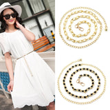 Metal Thin Waist Chain Belt Pearl Decorative Dress Accessories