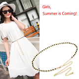 Metal Thin Waist Chain Belt Pearl Decorative Dress Accessories