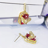 Ruby Butterfly Earrings Crystal Zircon Flower Wedding Jewelry