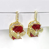 Ruby Butterfly Earrings Crystal Zircon Flower Wedding Jewelry