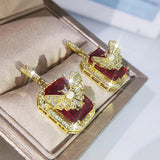 Ruby Butterfly Earrings Crystal Zircon Flower Wedding Jewelry