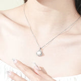 Plated 925 Sterling Silver Zircon Flower Shell Pearl Necklace