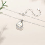 Plated 925 Sterling Silver Zircon Flower Shell Pearl Necklace