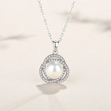 Plated 925 Sterling Silver Zircon Flower Shell Pearl Necklace