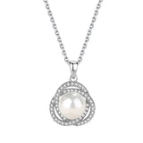 Plated 925 Sterling Silver Zircon Flower Shell Pearl Necklace