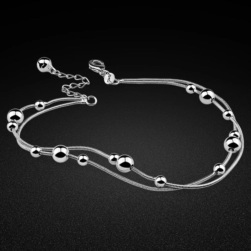 Woman Sterling Silver Anklet. Charm Lady Jewelry. Christmas Gift