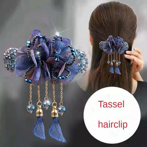 Yarn Flower Tassel Hairpin Retro Hair Accessories