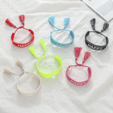 Embroidered Love Happy Bracelet Wrist Band Tassel Letters Braided Bracelet